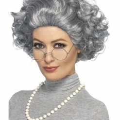 Smiffys USA Wigs & Beards Granny Wig, Necklace And Glasses Women's Kit