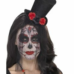 Smiffys USA Day Of The Dead Mini Top Hat With Veil Women's