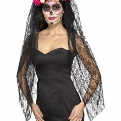 Smiffys USA Day Of The Dead Headband And Veil Women's