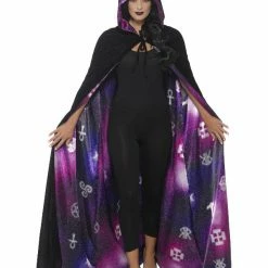 Smiffys USA Accessories Reversible Galaxy Ouija Purple And Black Witch Wizard Cape