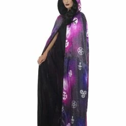 Smiffys USA Accessories Reversible Galaxy Ouija Purple And Black Witch Wizard Cape