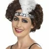Smiffys USA 20s Flapper Headband Women's Silver White Feather 1920's Costumes