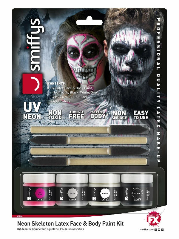 Smiffys USA Makeup & SFX Smiffys Make-Up FX, Neon Skeleton Liquid Latex Kit 3 Smiffys USA Makeup & SFX Smiffys Make-Up FX, Neon Skeleton Liquid Latex Kit