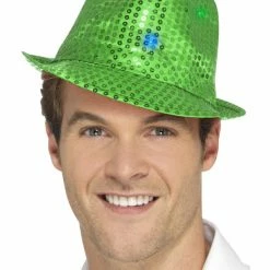 Smiffys USA Light Up LED Sequin Trilby Hat Green