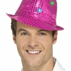 Smiffys USA Light Up LED Sequin Trilby Hat Pink