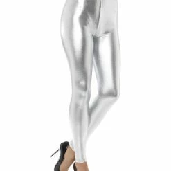 Smiffys USA 80s Metallic Silver Disco Women's Leggings Costumes
