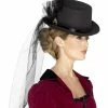 Smiffys USA Hats & Headpieces Victorian Lady Top Hat With Veil