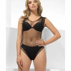 Smiffys USA Fishnet High Leg Black Women's Bodysuit