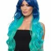 Smiffys USA Mermaid Blue Aqua Women's Long Wavy Wig Wigs & Beards