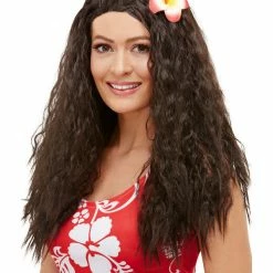 Smiffys USA Hawaiian Women's Wig With Flower Wigs & Beards
