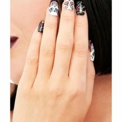 Smiffys USA Makeup & SFX Smiffys Make-Up FX, Day Of The Dead Nails, Multi-Colour