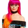 Smiffys USA Day Of The Dead Pink Women's Wig With Flowers