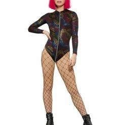 Smiffys USA Costumes Fever Miss Whiplash Rainbow Print Bodysuit Women's