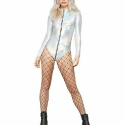 Smiffys USA Costumes Fever Miss Whiplash Mirror Holographic Women's Bodysuit