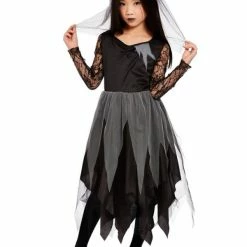 Smiffys USA Graveyard Bride Girl's Black Costume Costumes