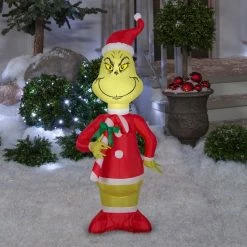 Gemmy Decorations & Props 4' Airblown Grinch Red White Inflatable With Candy Cane Yard, Lawn Decoration
