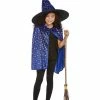 Smiffys USA Glitter Witch Kit Girls Hat And Cape Blue