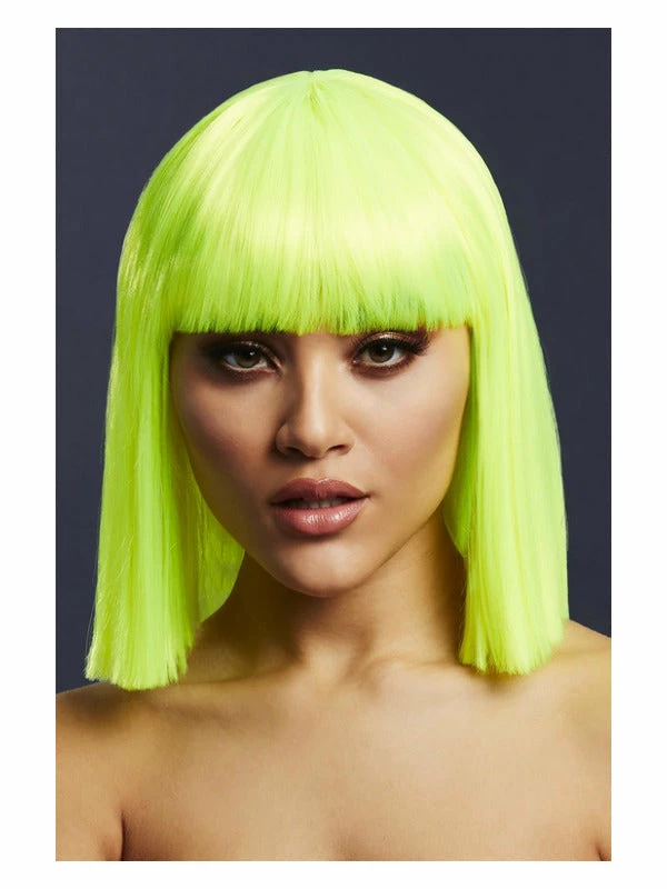 Smiffys USA Fever Lola Women's Neon Lime Wig Blunt Cut Bob With Fringe 3 Smiffys USA Fever Lola Women's Neon Lime Wig Blunt Cut Bob With Fringe