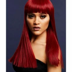 Smiffys USA Wigs & Beards Alexia Women's Fever Ruby Red Wig Long Blunt Cut With Fringe