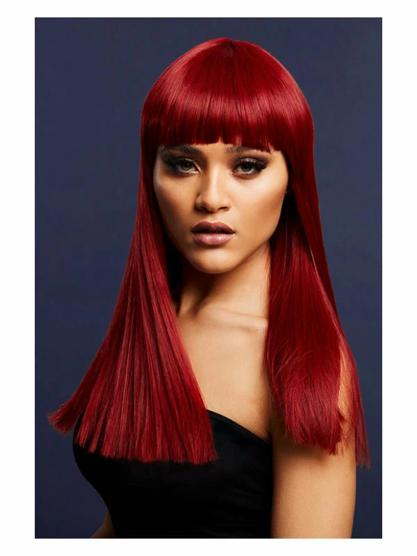 Smiffys USA Wigs & Beards Alexia Women's Fever Ruby Red Wig Long Blunt Cut With Fringe 3 Smiffys USA Wigs & Beards Alexia Women's Fever Ruby Red Wig Long Blunt Cut With Fringe