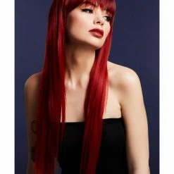 Smiffys USA Jessica Fever Ruby Red Women's Wig Long Feathered With Fringe