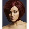 Smiffys USA Fever Savanna Women's Deep Red Wig Asymmetric Bob Side Parting