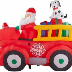 Gemmy Santa Driving Fire Truck 6ft Airblown Outdoor Christmas Yard Decor Decorations & Props