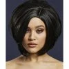 Smiffys USA Fever Savanna Women's Black Wig Asymmetric Bob Side Parting Wigs & Beards