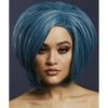Smiffys USA Fever Savanna Women's Petrol Blue Wig Asymmetric Bob Side Parting Wigs & Beards