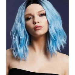 Smiffys USA Wigs & Beards Cara Fever Women's Blue Wig Two Toned Wavy Long Bob, Centre Parting
