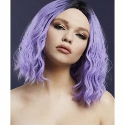 Smiffys USA Wigs & Beards Cara Fever Women's Purple Violet Wig Two Toned Wavy Long Bob Centre Parting