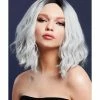 Smiffys USA Cara Women's Silver Fever Wig. Two Toned Wavy Long Bob, Centre Parting Wigs & Beards