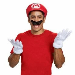Disguise Super Mario Mario Accessory Kit Adult Mustache, Hat And Gloves Video Game Costumes