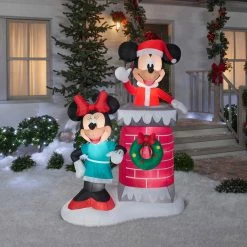 Gemmy Decorations & Props Mickey And Minnie Chimney 6ft Airblown Christmas Yard Decor