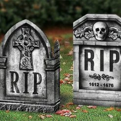 Fun World Decorations & Props Photo-Realistic Tombstone Cross & Skull Set Of 3