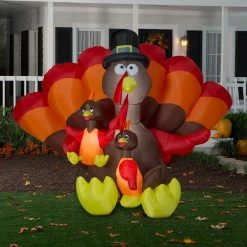 Gemmy Thanksgiving Turkey Family 6ft Airblown Yard Decoration