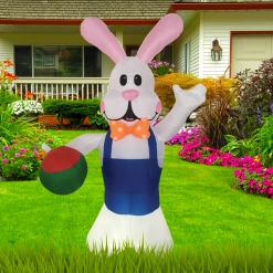 Morris Costumes Easter Inflatable Bunny With Egg 7ft LED Airblown Yard Decor Decorations & Props