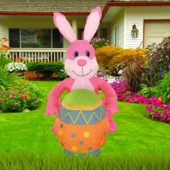 Morris Costumes Easter Inflatable Pink Bunny With Egg 4 Ft Airblown LED Yard Decoration