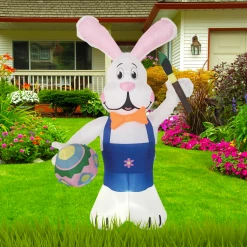 Morris Costumes Decorations & Props Easter Inflatable Bunny 7ft With Brush & Egg Airblown Decor