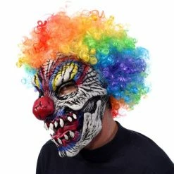 Zagone Studios Funny Bones, Evil Skull Clown Mask With Attached Rainbow Afro Wig Masks