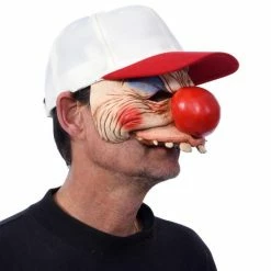Zagone Studios Clowning Around, Goofy Latex Face Half Mask With Attached Adjustable Hat