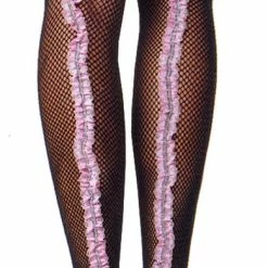 Leg Avenue Accessories Thigh High Fishnets Pink Ruffle