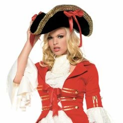 Leg Avenue Hat Pirate Black With Red Ribbons