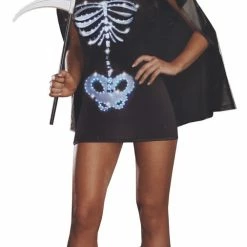 Dreamgirl Maya Remains Skeleton Women's Fibre Optic Costume Cape & Scythe Costumes