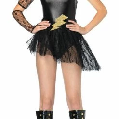 Leg Avenue Women's Black Bodysuit & Skirt Lightening Rocker Festival Costume