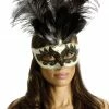 Fun World Carnival Mask Big Feather Black & Gold Masks