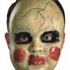 Disguise Cracked Creepy Doll Face Mask With Smeared Makeup Effect Adult Masks