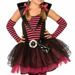 Living Fiction Stripey Pink And Black Witch Girls Costume