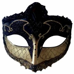 Seasonal Visions Mardi Gras Eye Mask Black Gold Masks