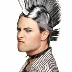 Seasonal Visions Mohawk Wig Black White Wigs & Beards